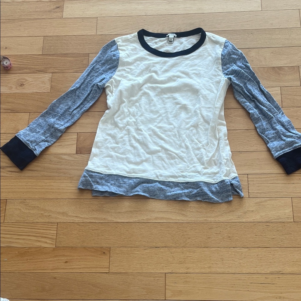J. Crew Long Sleeve Tee in Cream and Gray with Black Accents